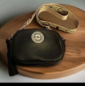 Aeropostale Black Crossbody Bag with Patterned Strap